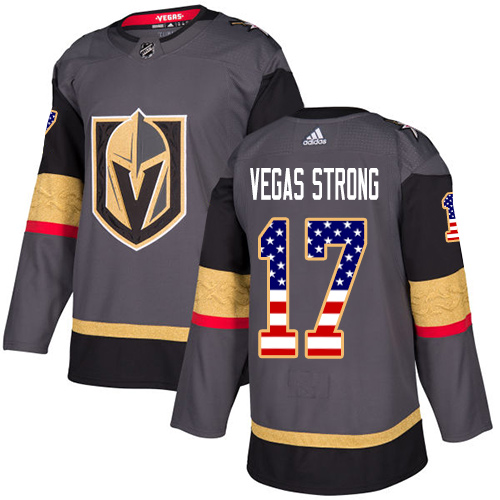 Adidas Golden Knights #17 Vegas Strong Grey Home Authentic USA Flag Stitched NHL Jersey - Click Image to Close